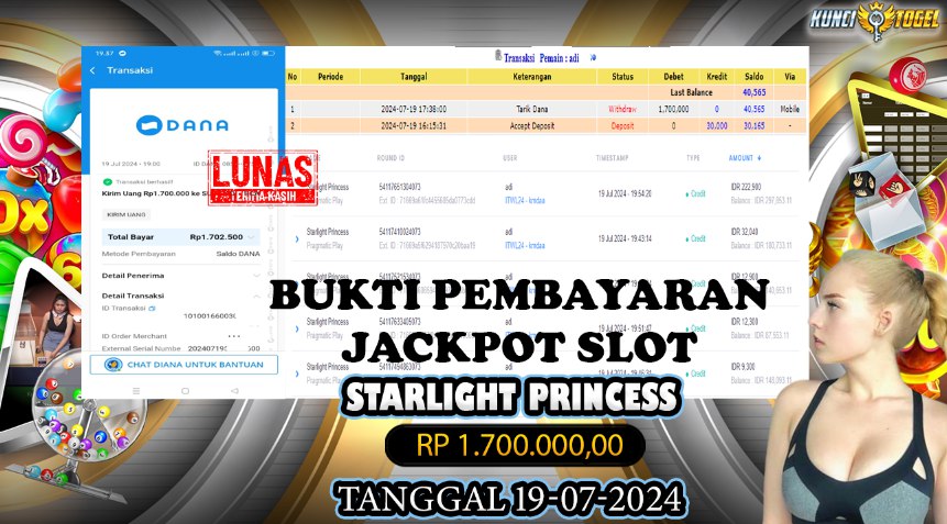 BUKTI JACKPOT KUNCITOGEL SLOT PRAGMATIC STARLIGHT PRINCESS ( 19-07-2024 )