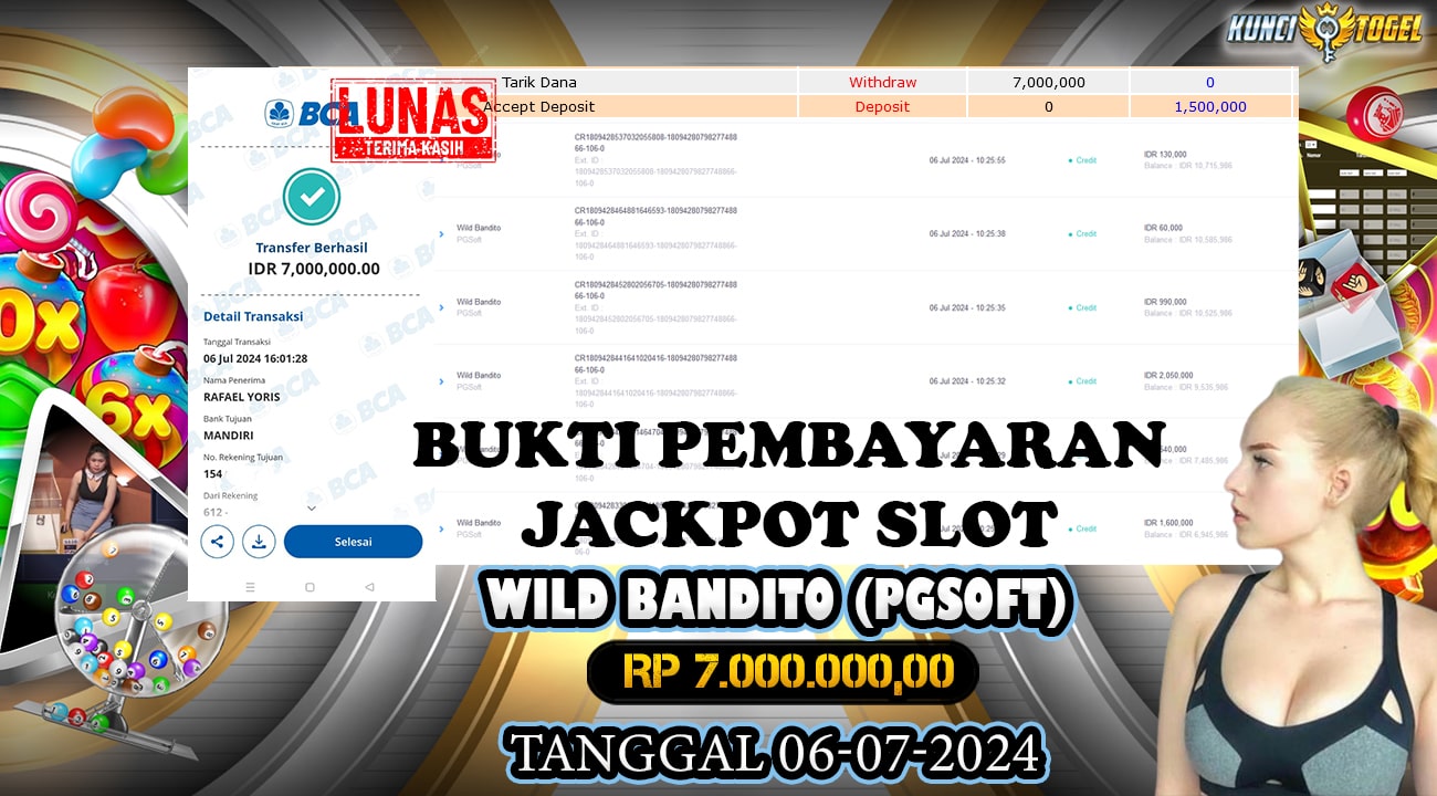 BUKTI JACKPOT KUNCITOGEL SLOT PGSOFT WILD BANDITO ( 06-07-2024 )