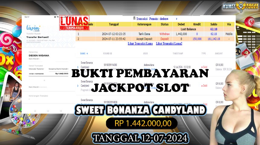 BUKTI JACKPOT KUNCITOGEL SLOT PRAGMATIC SWEET BONANZA CANDYLAND ( 12-07-2024 )