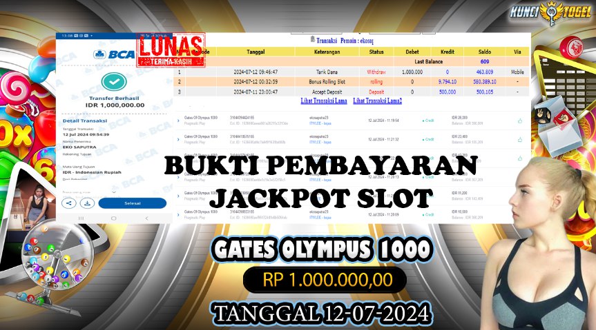 BUKTI JACKPOT KUNCITOGEL SLOT PRAGMATIC GATES OF OLYMPUS ( 12-07-2024 )