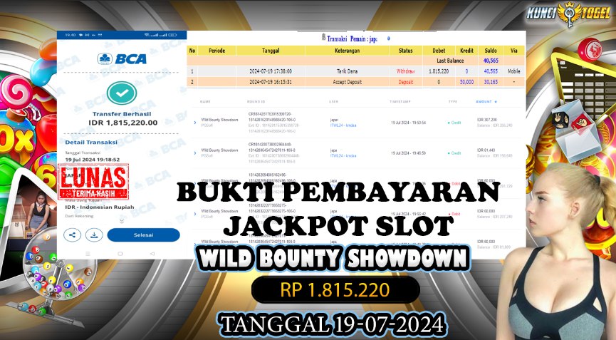 BUKTI JACKPOT KUNCITOGEL SLOT PGSOFT WILD BOUNTY SHOWDOWN ( 19-07-2024 )