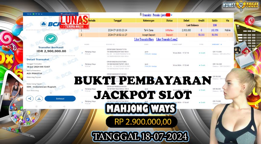 BUKTI JACKPOT KUNCITOGEL SLOT PGSOFT MAHJONG WAYS ( 18-07-2024 )