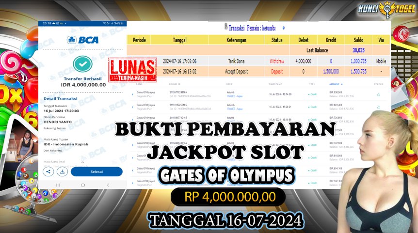 BUKTI JACKPOT KUNCITOGEL SLOT PRAGMATIC GATE OF OLYMPUS ( 16-07-2024 )