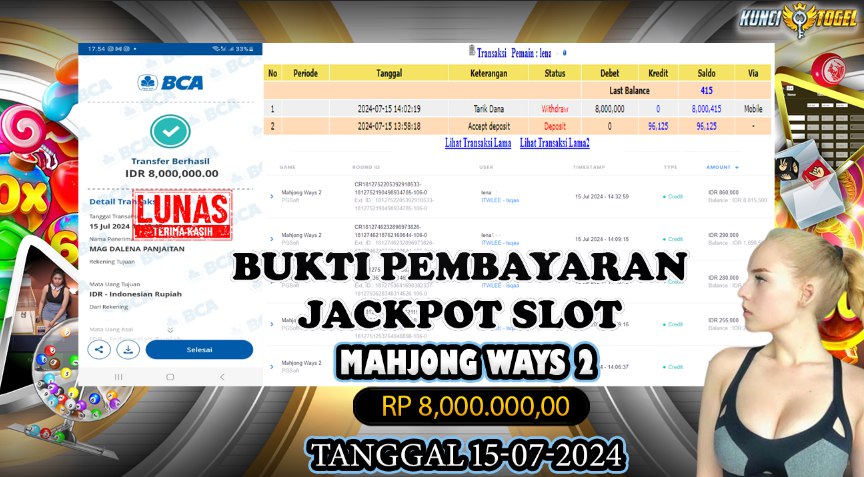 BUKTI JACKPOT KUNCITOGEL SLOT PGSOFT MAHJONG WAYS 2 ( 15-07-2024 )