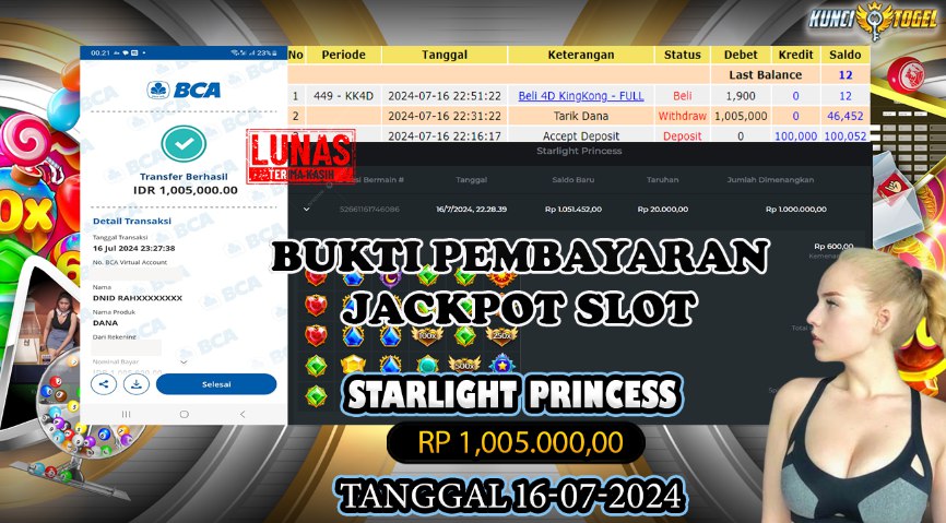 BUKTI JACKPOT KUNCITOGEL SLOT PRAGMATIC STARLIGHT PRINCESS ( 16-07-2024 )