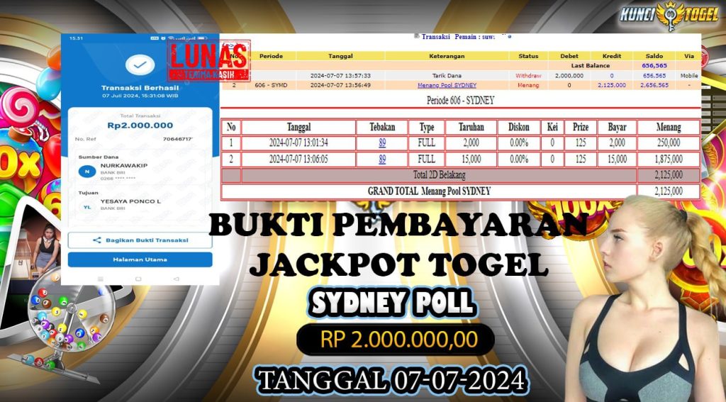 BUKTI JACKPOT KUNCITOGEL PASARAN TOGEL SYDNEY ( 07-07-2024 )