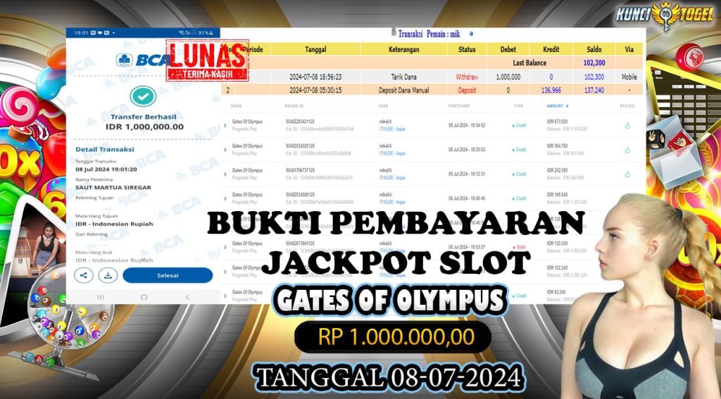 BUKTI JACKPOT KUNCITOGEL SLOT PRAGMATIC GATES OF OLYMPUS ( 08-07-2024 )