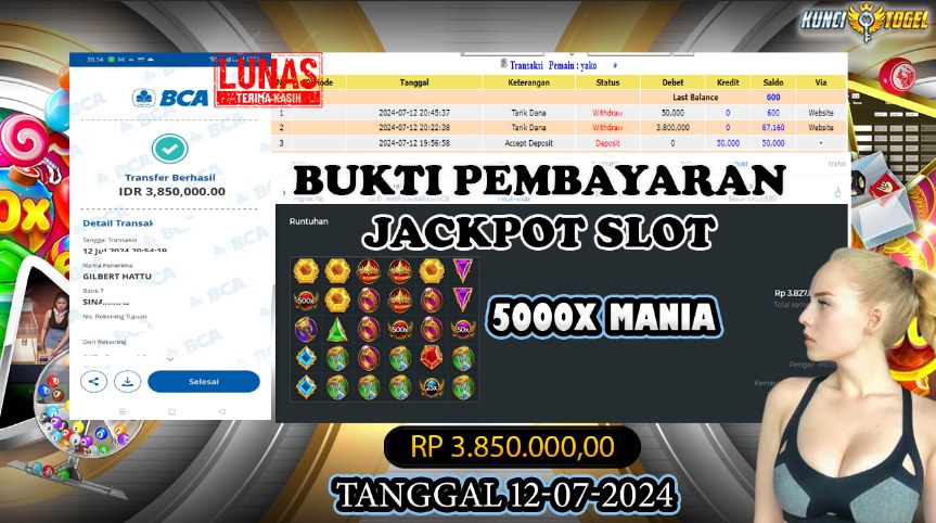 BUKTI JACKPOT KUNCITOGEL SLOT PRAGMATIC 5000X MANIA ( 12-07-2024 )