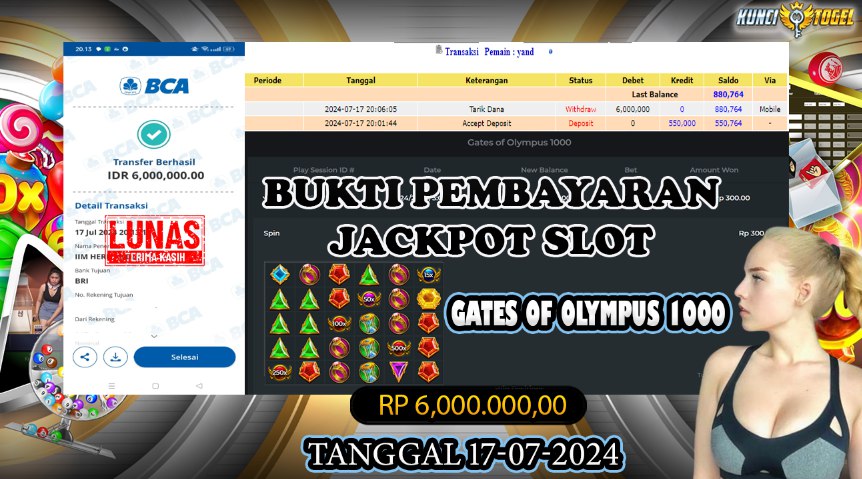 BUKTI JACKPOT KUNCITOGEL SLOT PRAGMATIC GATES OF OLYMPUS 1000 ( 17-07-2024 )